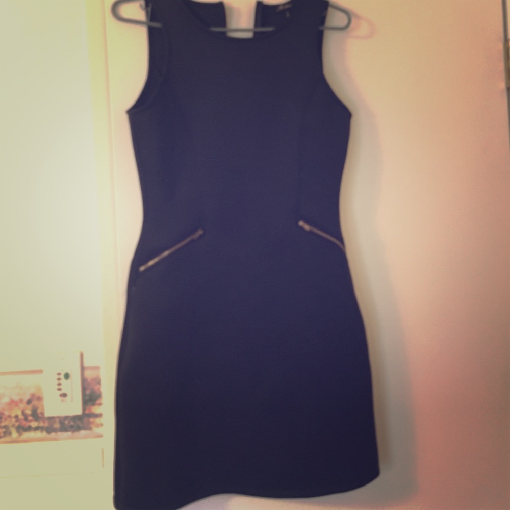 Sleeveless black scuba mini dress, size M